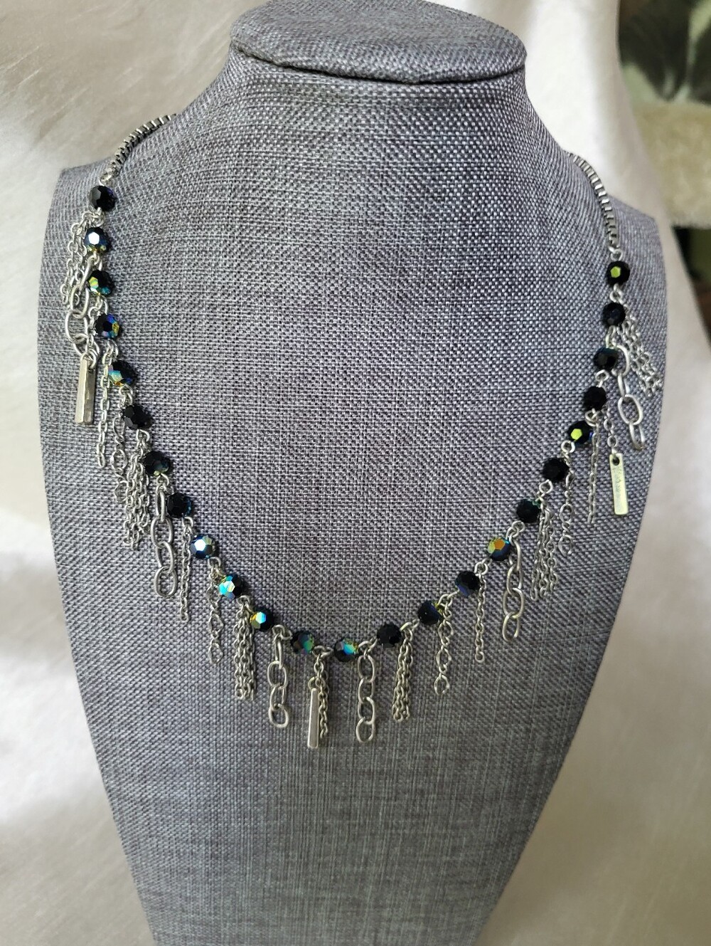 Black Fringe Collar Necklace Touchstone Crystal By Swarovski Multi-Color 4467NF
